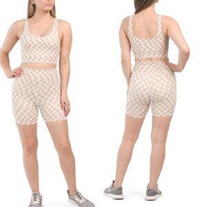 WILO the label | Tan and Cream Wave Check Print Shorts | Size Extra Small